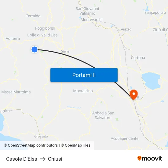Casole D'Elsa to Chiusi map