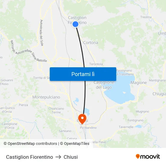 Castiglion Fiorentino to Chiusi map