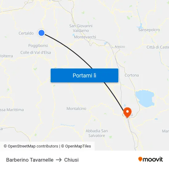 Barberino Tavarnelle to Chiusi map