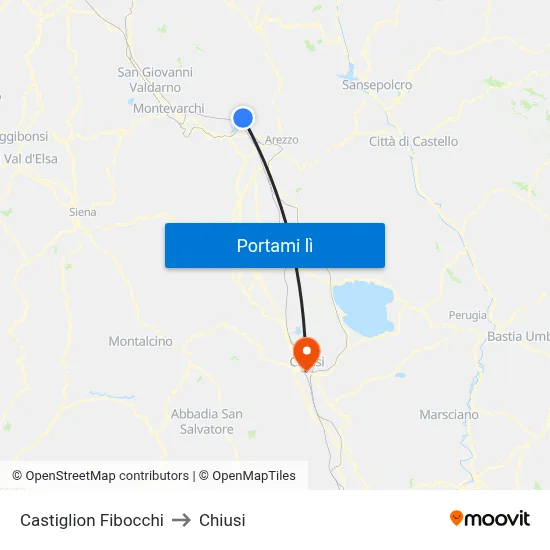 Castiglion Fibocchi to Chiusi map
