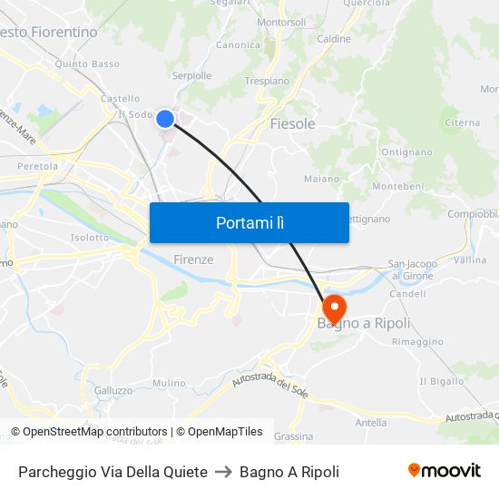 Parcheggio Via Della Quiete to Bagno A Ripoli map