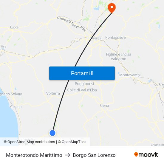 Monterotondo Marittimo to Borgo San Lorenzo map