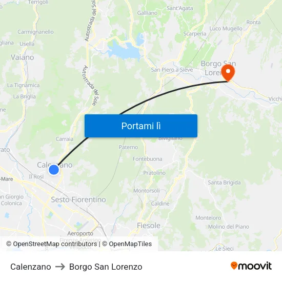 Calenzano to Borgo San Lorenzo map