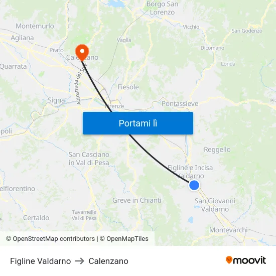 Figline Valdarno to Calenzano map