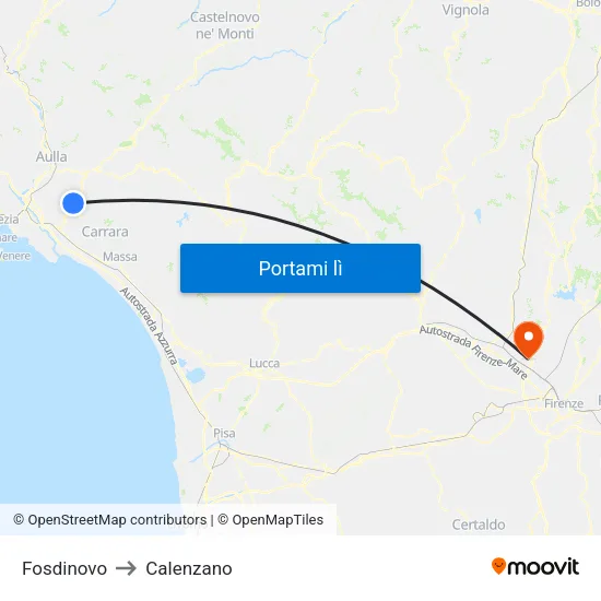 Fosdinovo to Calenzano map