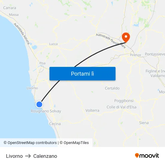 Livorno to Calenzano map