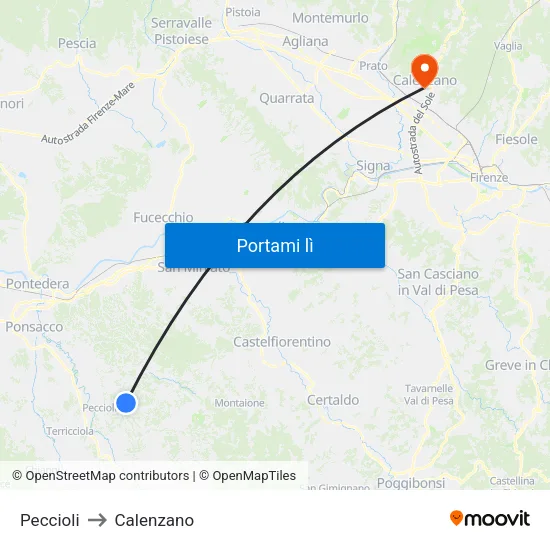 Peccioli to Calenzano map