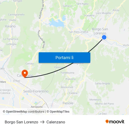 Borgo San Lorenzo to Calenzano map