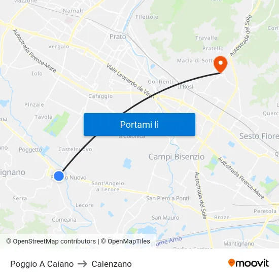 Poggio A Caiano to Calenzano map