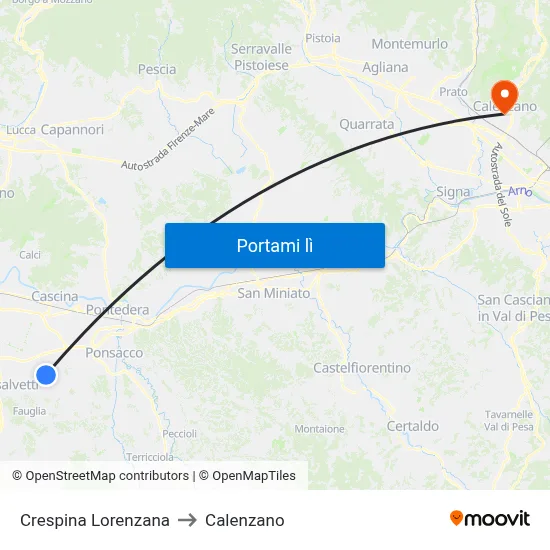 Crespina Lorenzana to Calenzano map