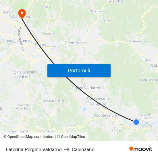 Laterina Pergine Valdarno to Calenzano map