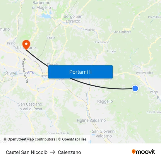 Castel San Niccolò to Calenzano map