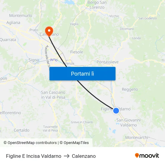 Figline E Incisa Valdarno to Calenzano map