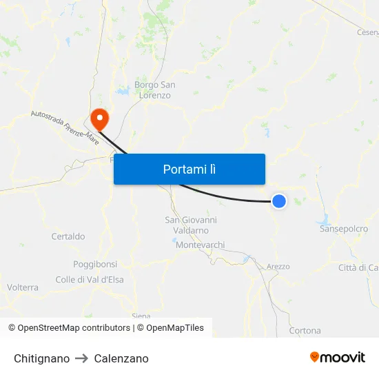 Chitignano to Calenzano map