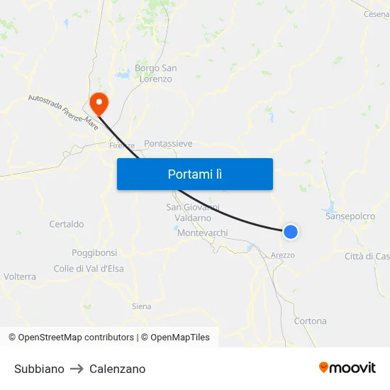 Subbiano to Calenzano map