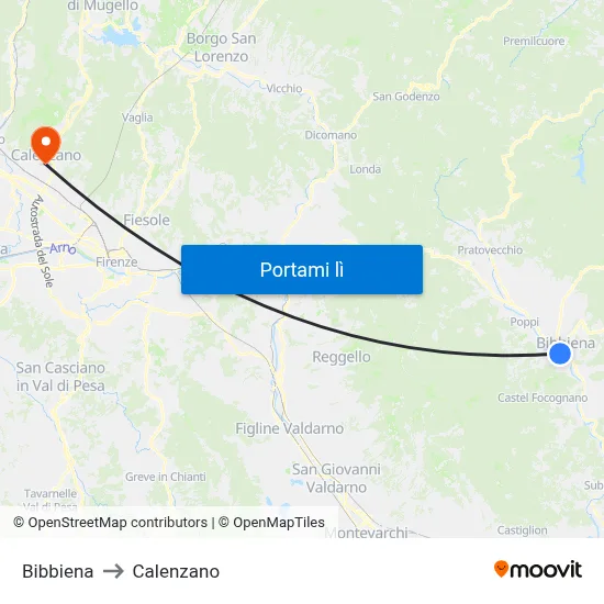 Bibbiena to Calenzano map