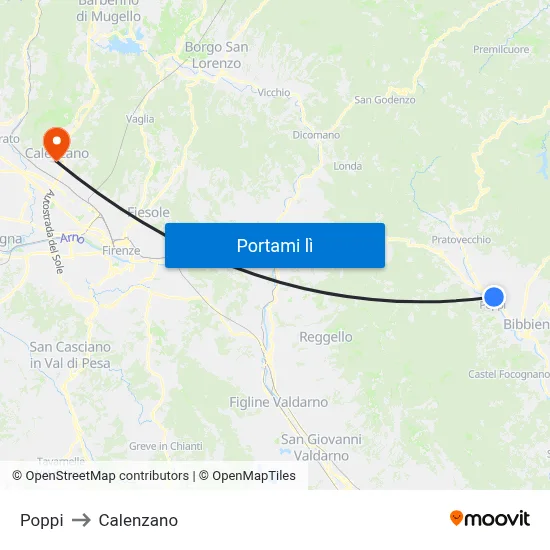 Poppi to Calenzano map