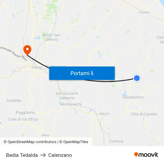 Badia Tedalda to Calenzano map
