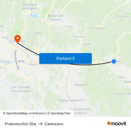 Pratovecchio Stia to Calenzano map