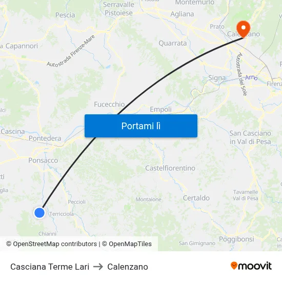 Casciana Terme Lari to Calenzano map
