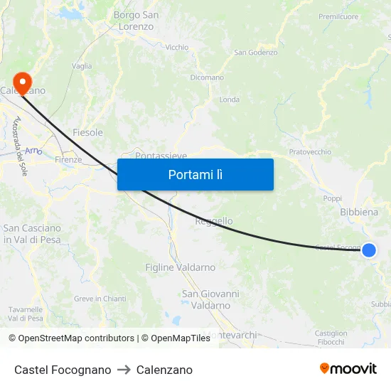 Castel Focognano to Calenzano map