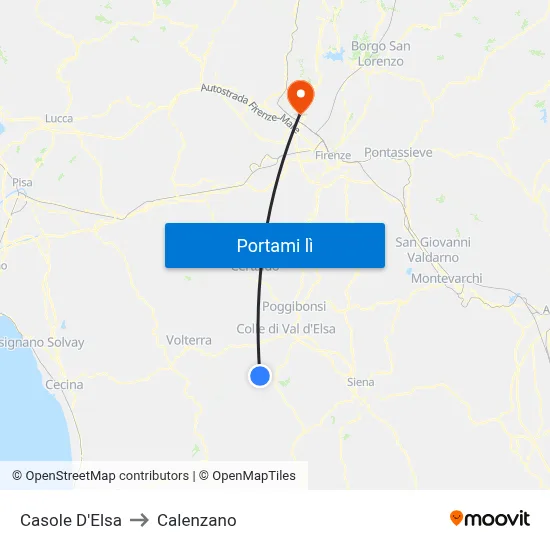 Casole D'Elsa to Calenzano map