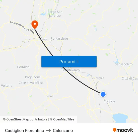 Castiglion Fiorentino to Calenzano map