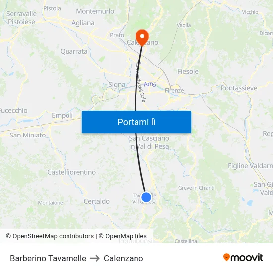 Barberino Tavarnelle to Calenzano map