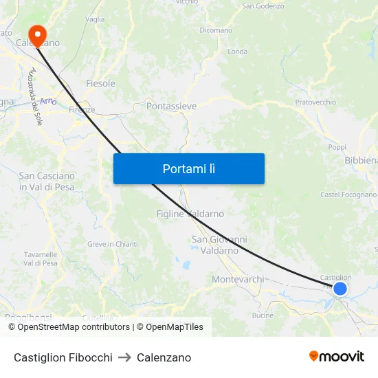 Castiglion Fibocchi to Calenzano map