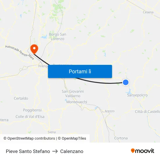 Pieve Santo Stefano to Calenzano map