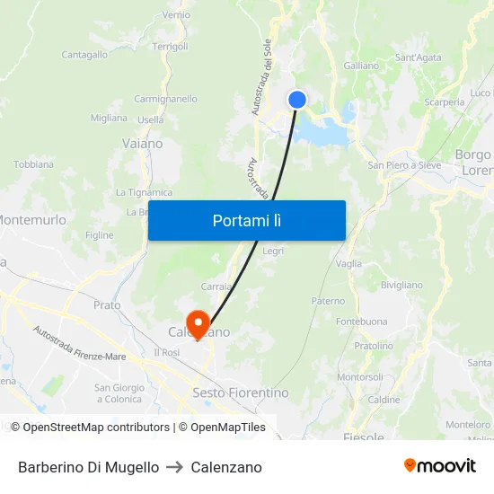 Barberino Di Mugello to Calenzano map