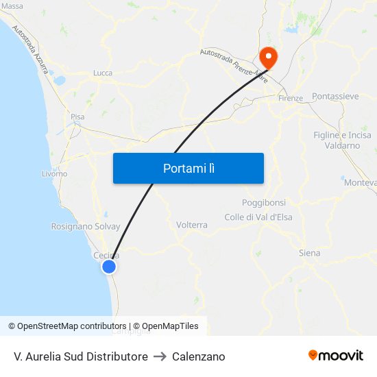 V. Aurelia Sud Distributore to Calenzano map