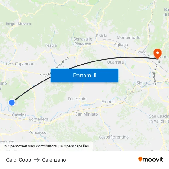 Calci Coop to Calenzano map