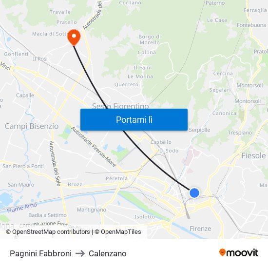 Pagnini Fabbroni to Calenzano map
