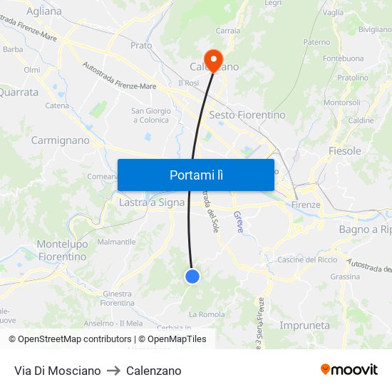 Via Di Mosciano to Calenzano map