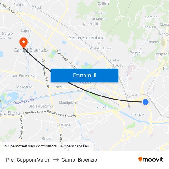 Pier Capponi Valori to Campi Bisenzio map