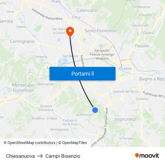 Chiesanuova to Campi Bisenzio map