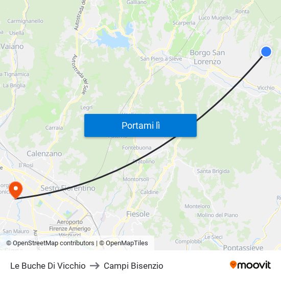 Le Buche Di Vicchio to Campi Bisenzio map