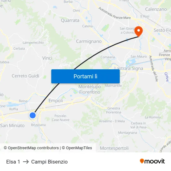 Elsa 1 to Campi Bisenzio map