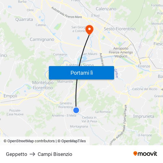 Geppetto to Campi Bisenzio map