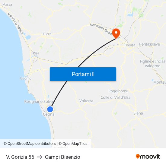 V. Gorizia 56 to Campi Bisenzio map