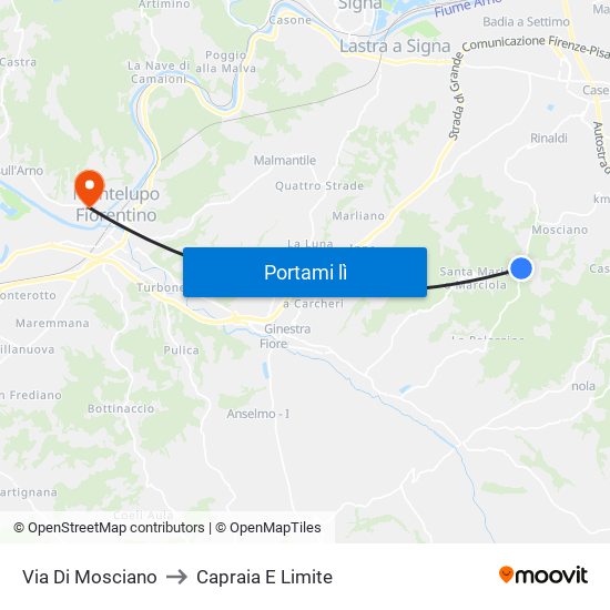 Via Di Mosciano to Capraia E Limite map
