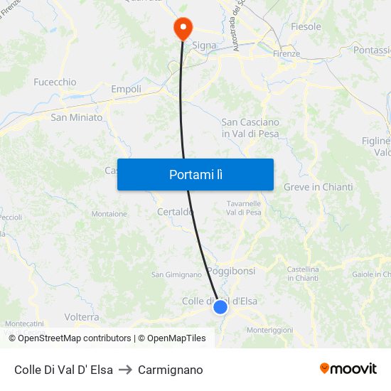 Colle Di Val D' Elsa to Carmignano map