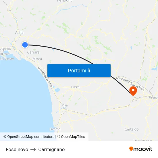 Fosdinovo to Carmignano map