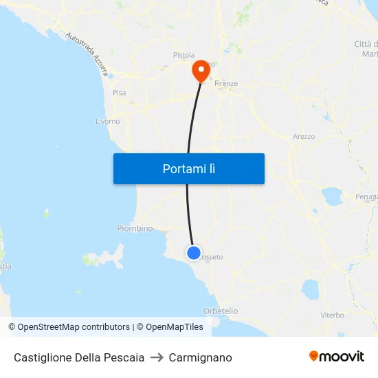 Castiglione Della Pescaia to Carmignano map