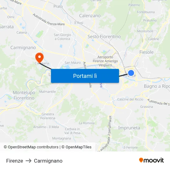 Firenze to Carmignano map