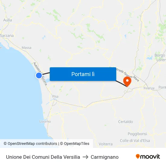 Unione Dei Comuni Della Versilia to Carmignano map