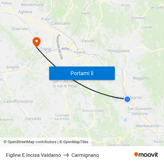 Figline E Incisa Valdarno to Carmignano map