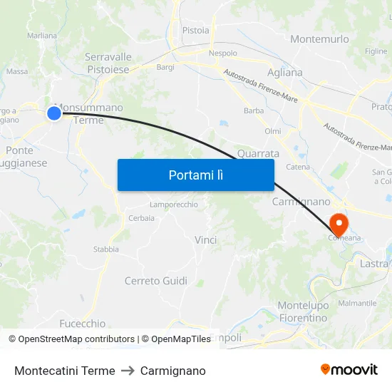 Montecatini Terme to Carmignano map
