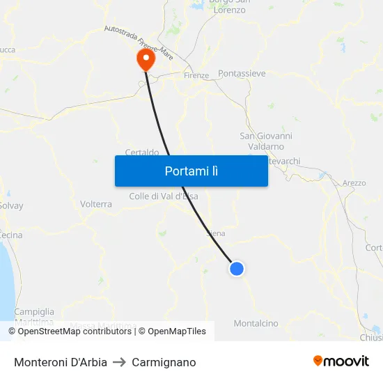 Monteroni D'Arbia to Carmignano map